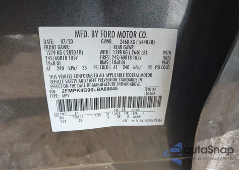 2020 Ford Edge Se z USA, uszkodzony, nr VIN 2FMPK4G96LBA90645